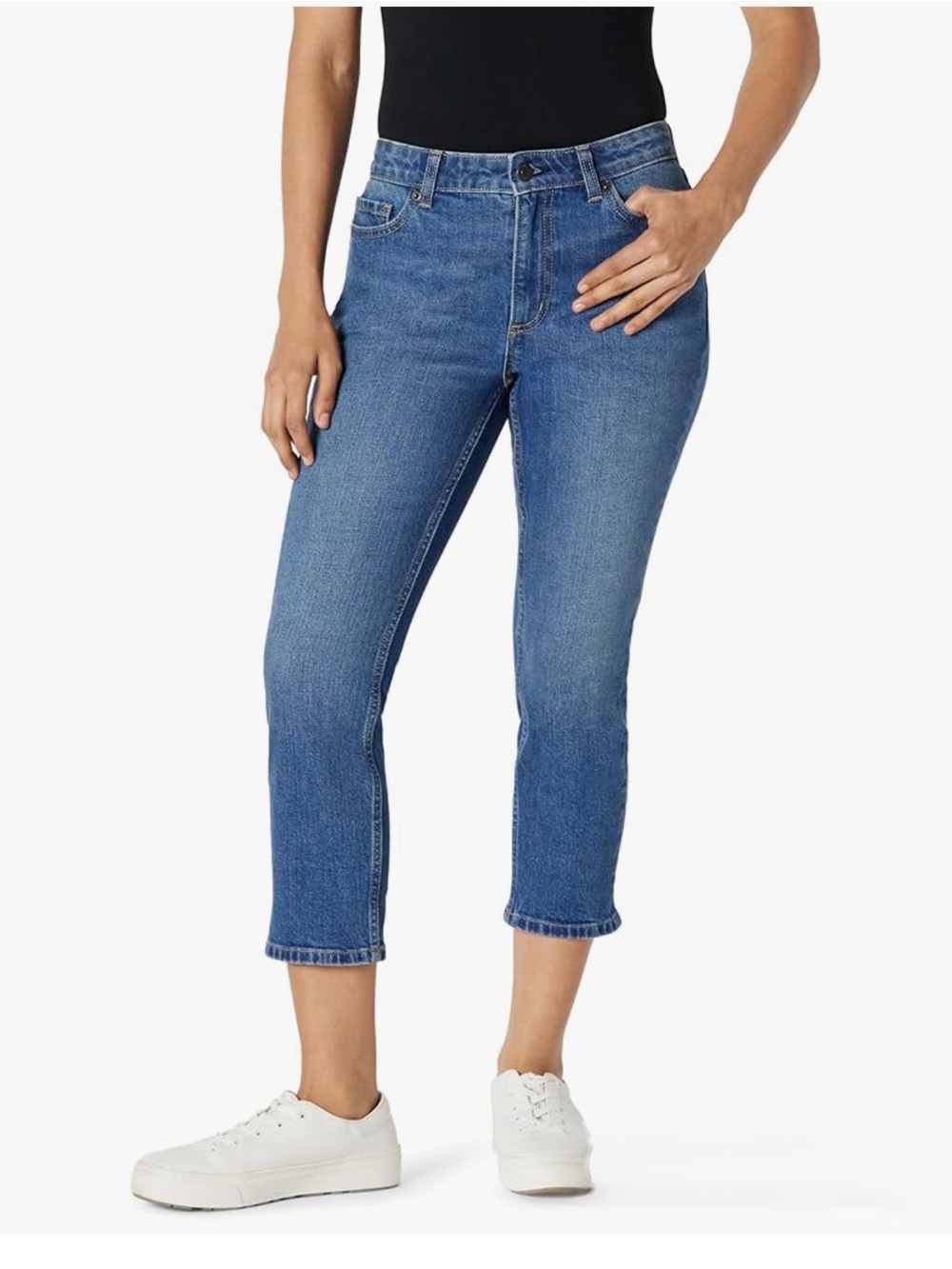 Amazon Essentials Medium Blue Vintage Stretch Slim-fit Mid-rise Capri